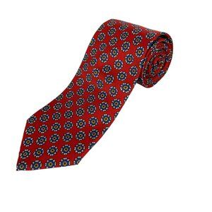 Kenneth Gordon Silk Tie Red Blue Yellow Medallion Pattern Hand Sewn USA Necktie